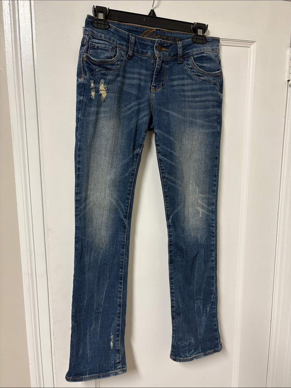 dELiA*s Distressed Mid-Blue Straight Leg Jeans